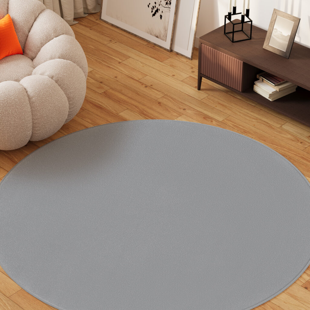 Teppich Mono Rund Indoor Outdoor Hell Grau
