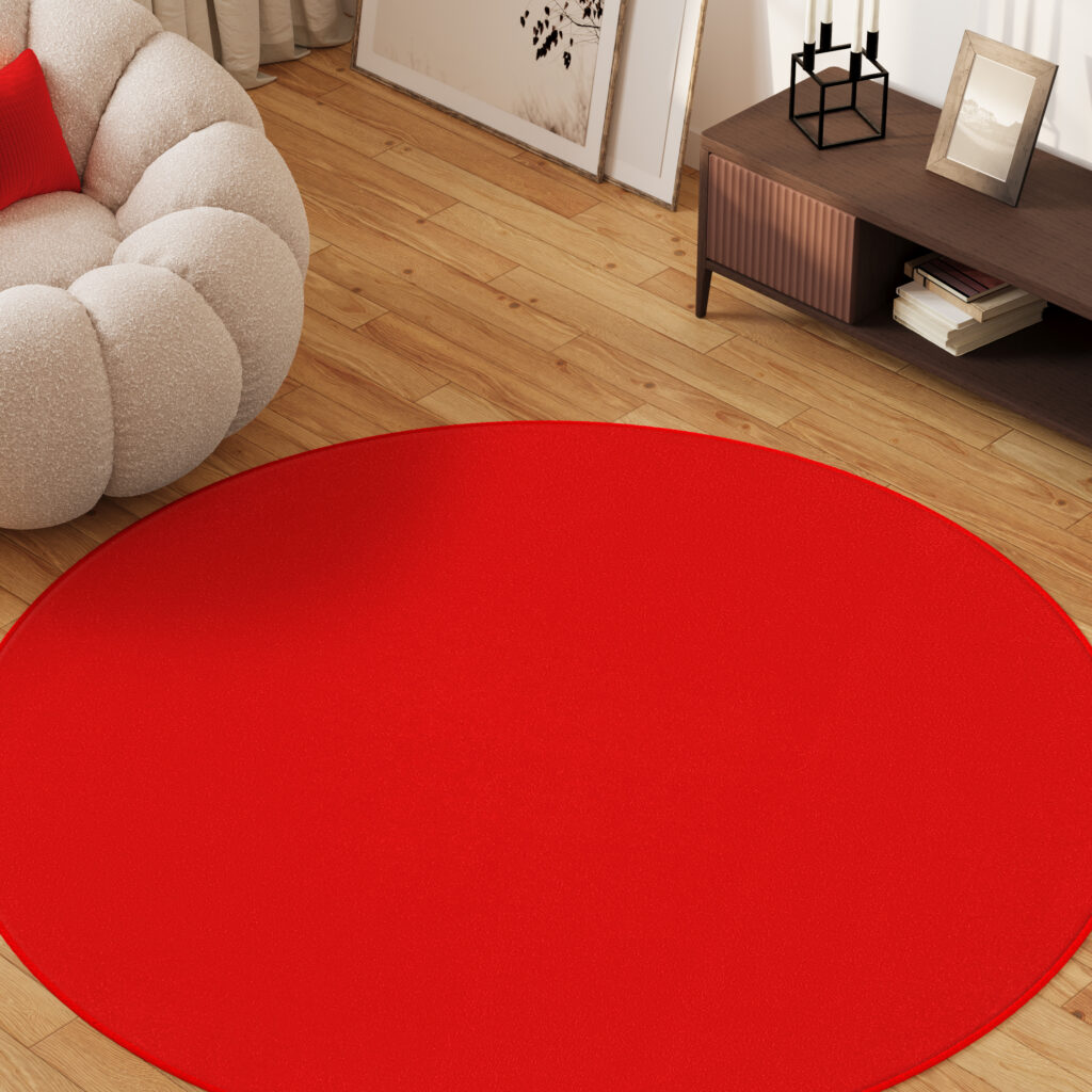 Teppich Mono Rund Indoor Outdoor Rot