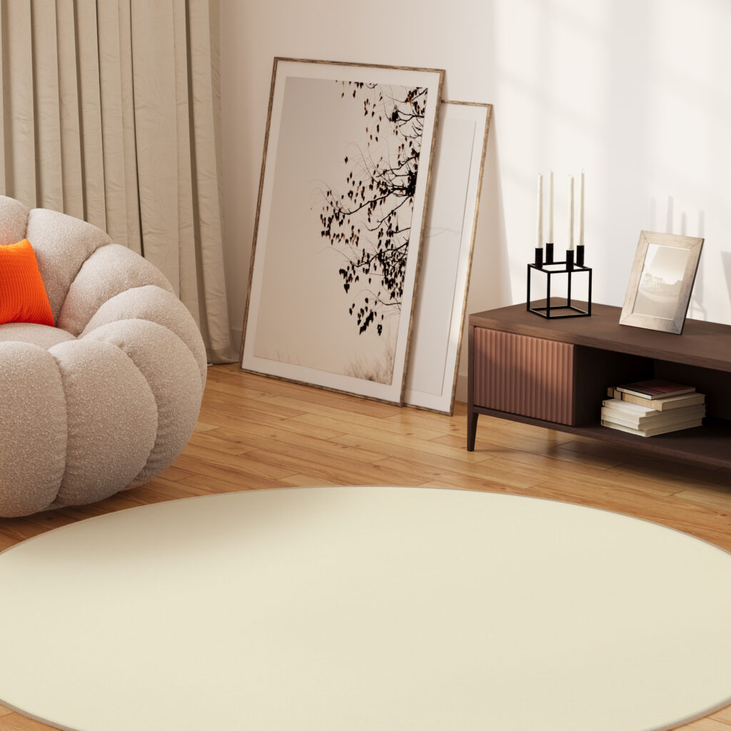 Teppich Mono Rund Indoor Outdoor Creme
