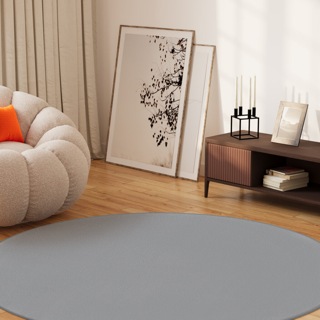 Teppich Mono Rund Indoor Outdoor Hell Grau