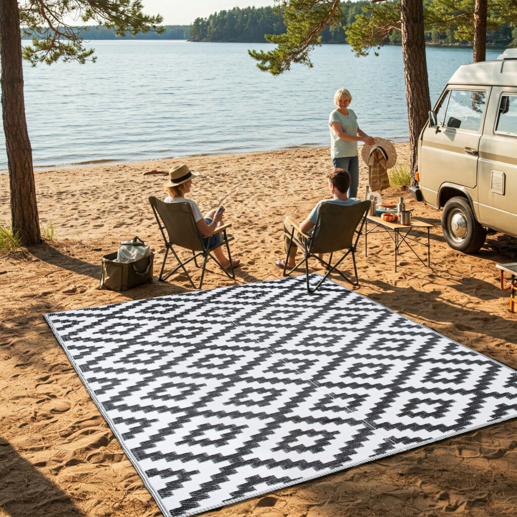 Teppich Ibiza Outdoor Beidseitig Wasserdicht Schwarz Weiß