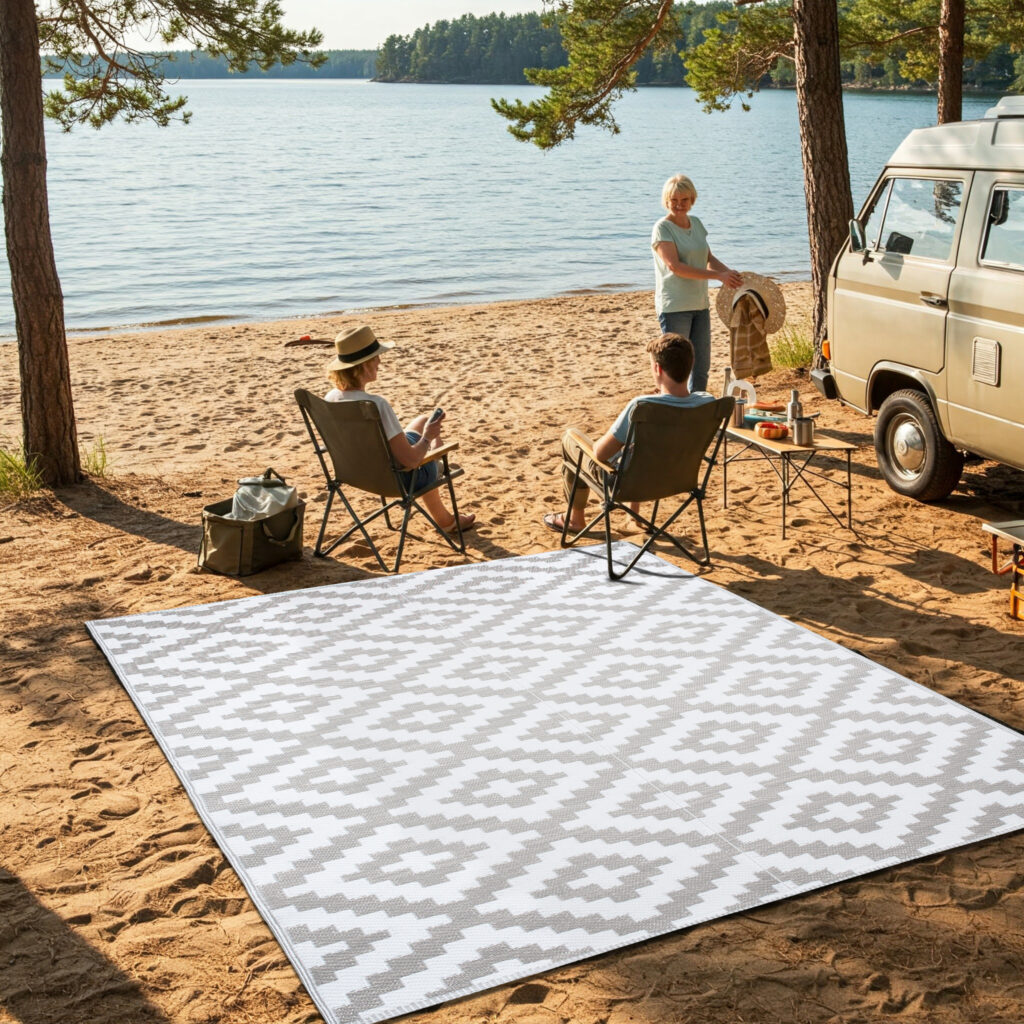 Teppich Ibiza Outdoor Beidseitig Wasserdicht Grau Weiß