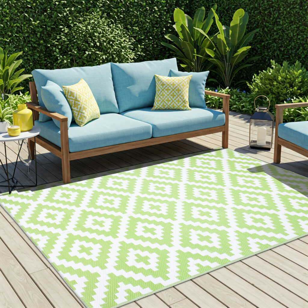 Teppich Ibiza Outdoor Beidseitig Wasserdicht Grün Weiß