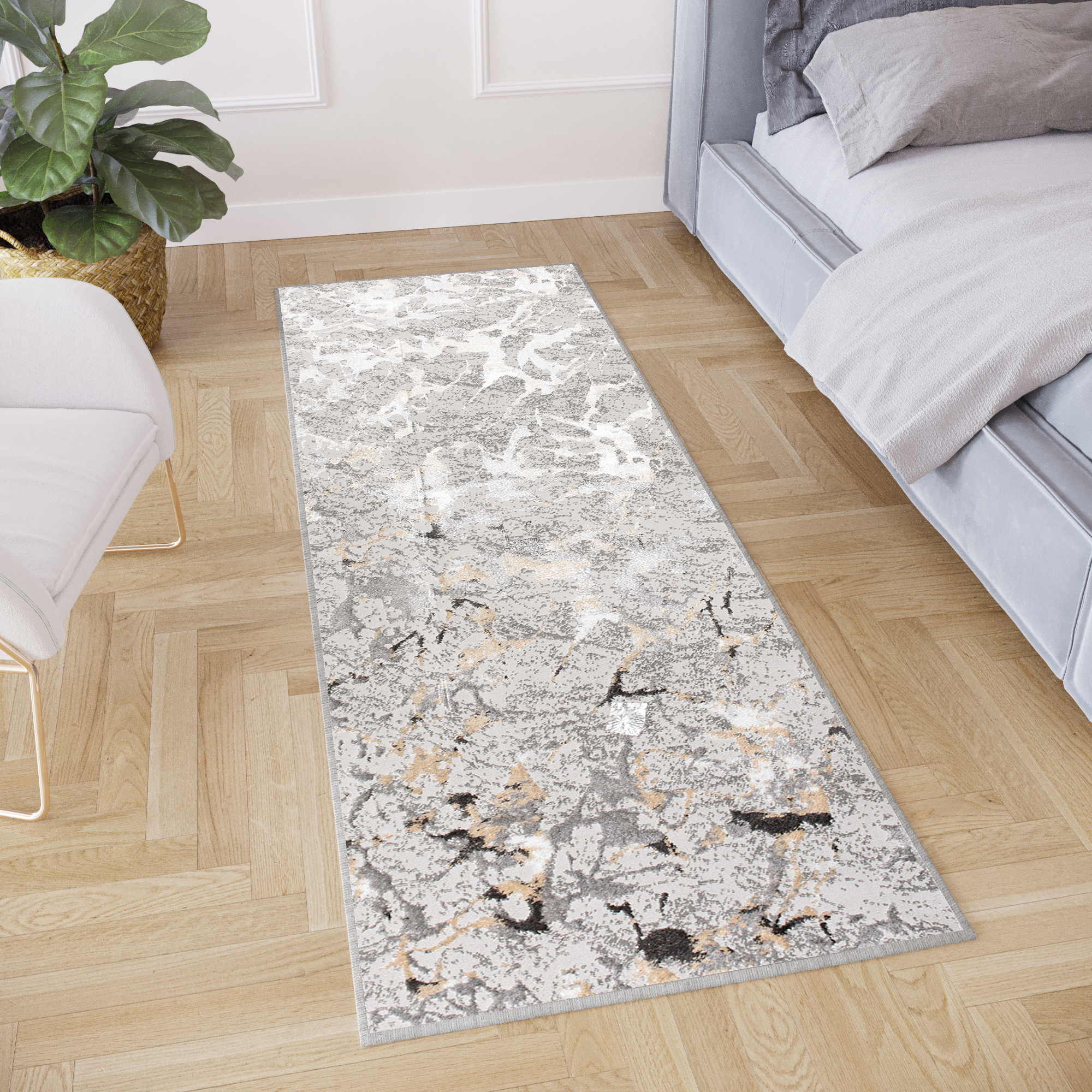 Teppichläufer Crystal Grau Beige Abstrakt Meterware