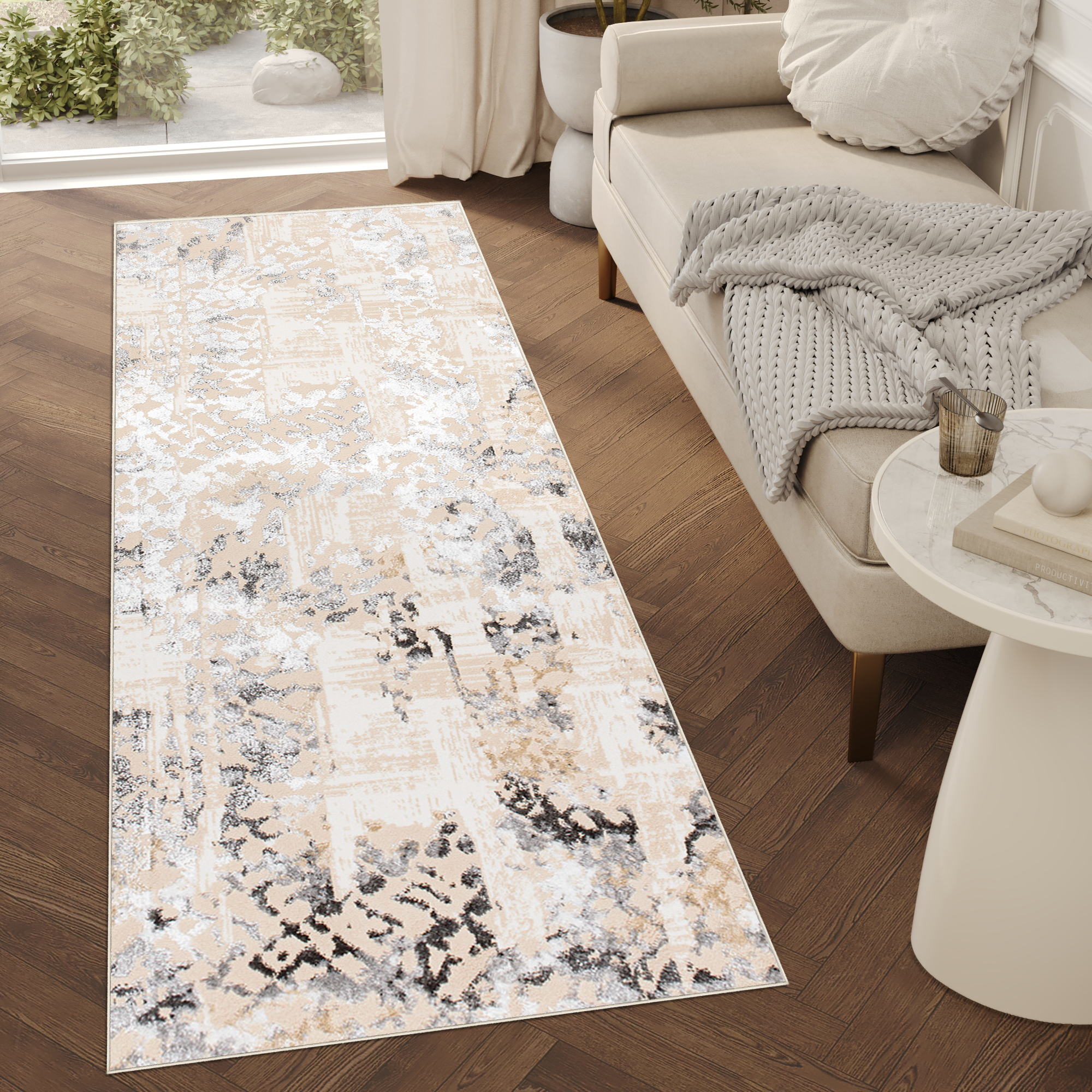 Teppichläufer Crystal Beige Grau Retro Meterware