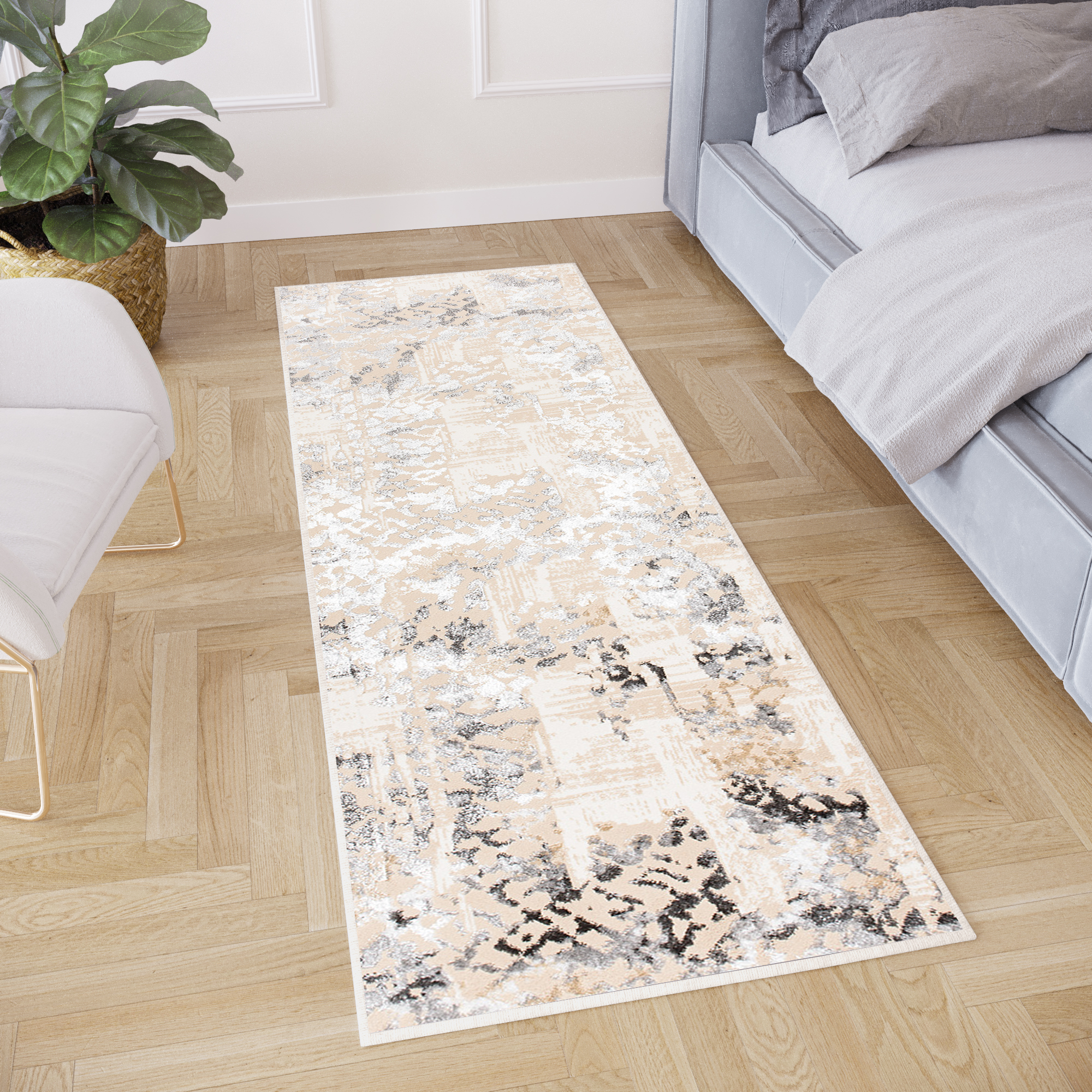 Teppichläufer Crystal Beige Grau Retro Meterware
