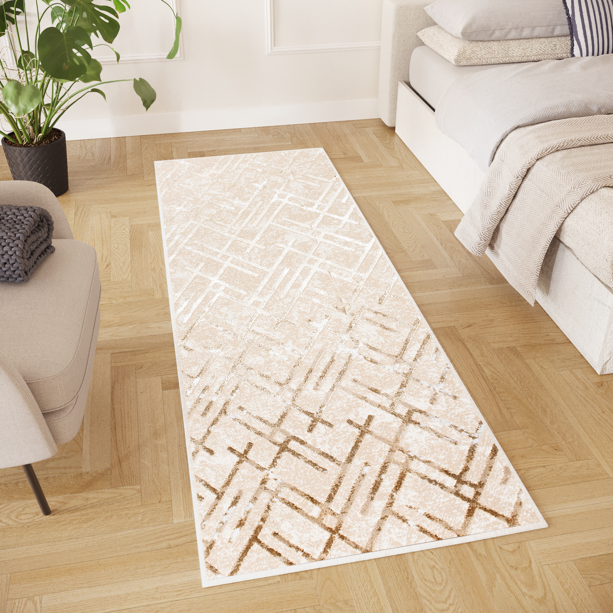 Teppichläufer Crystal Beige Braun Rauten Meterware