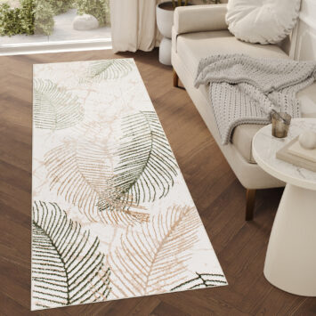 Teppichläufer Crystal Beige Grün Blätter Meterware
