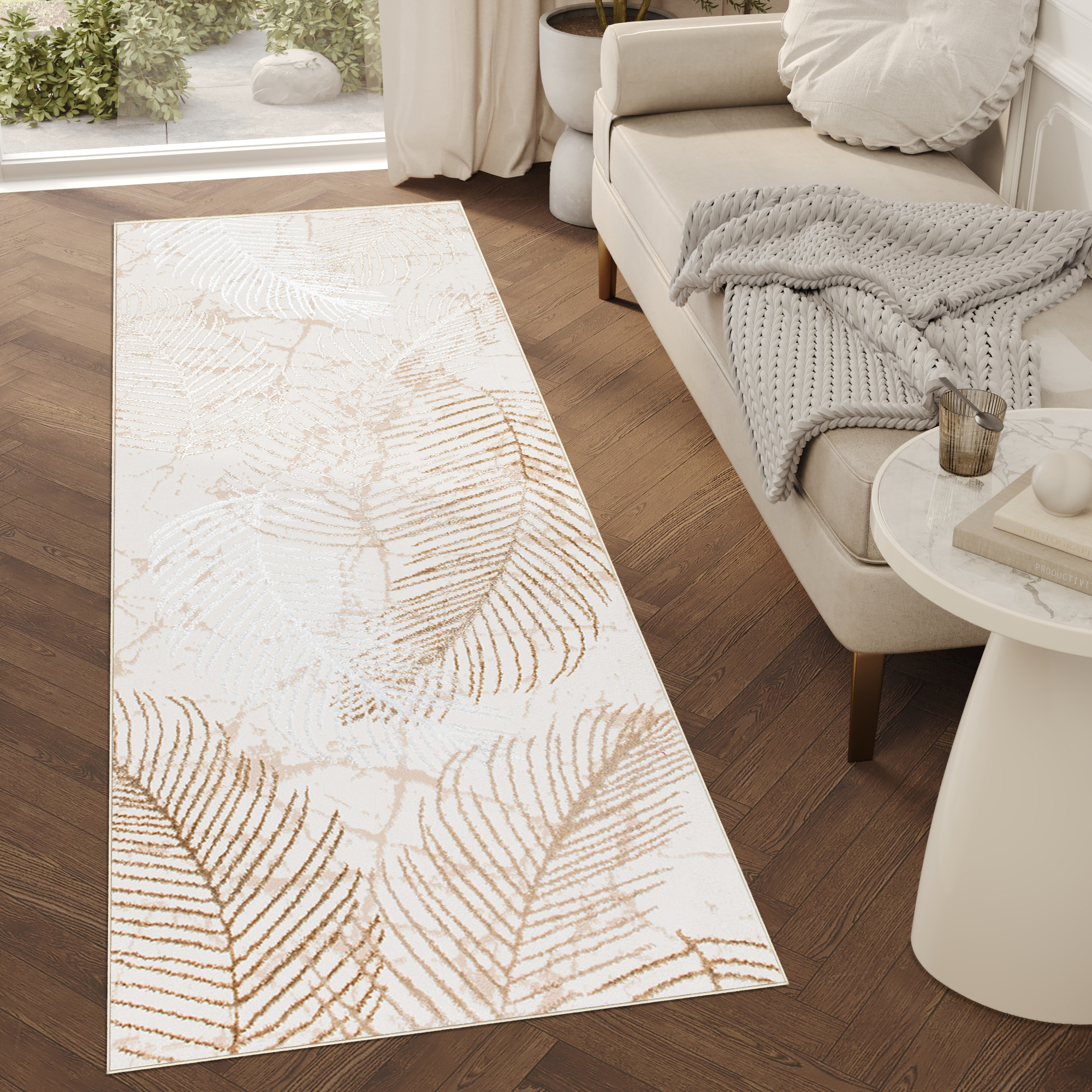 Teppichläufer Crystal Beige Blätter Meterware