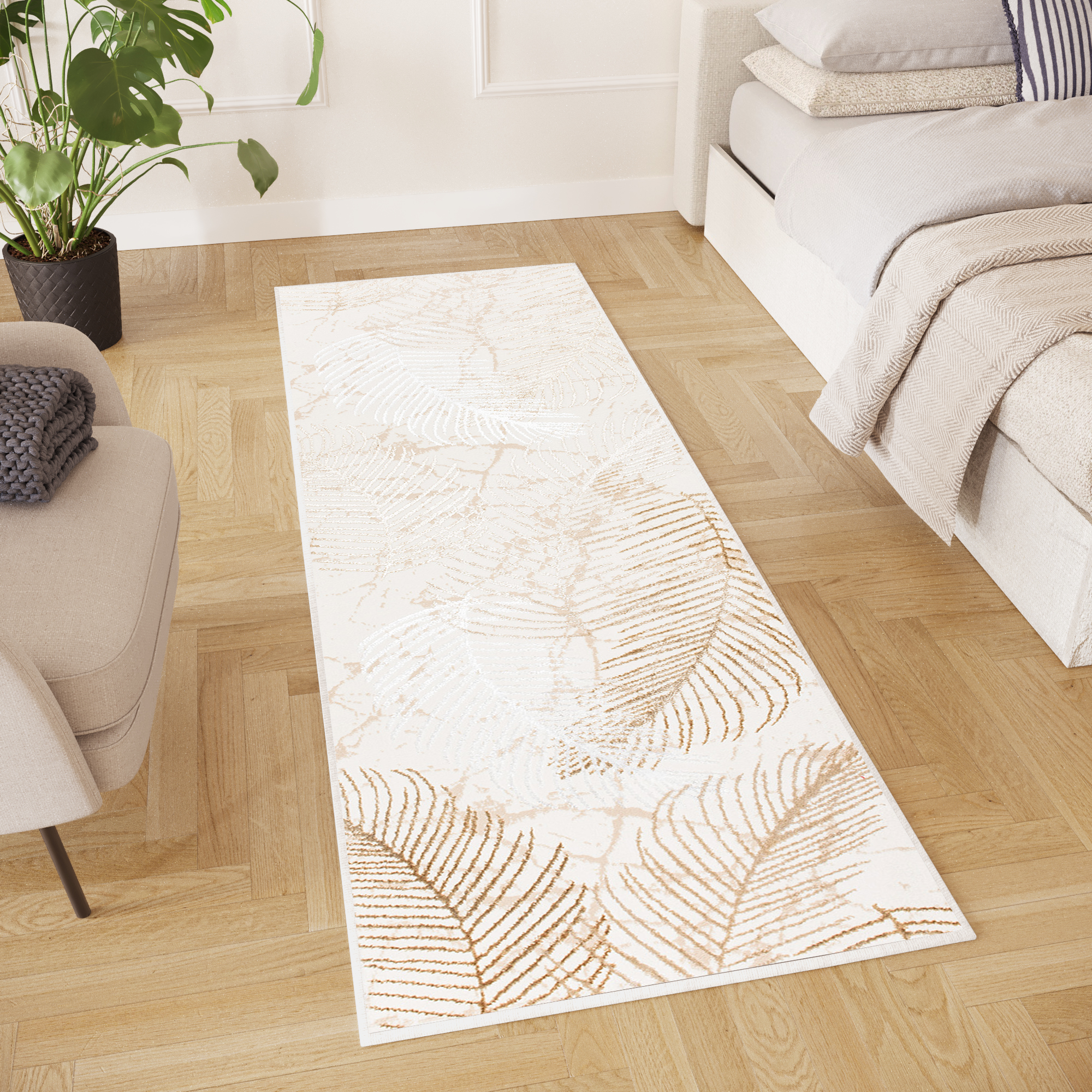 Teppichläufer Crystal Beige Blätter Meterware