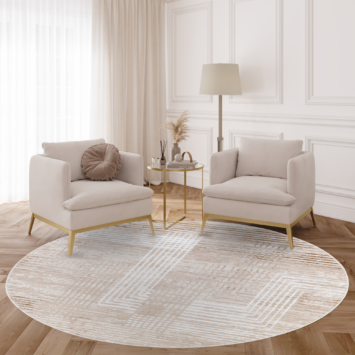 Teppich Crystal Rund Braun Beige Creme Streifen