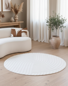 Teppich Hygge Rund Gebrochenes Weiß Linien