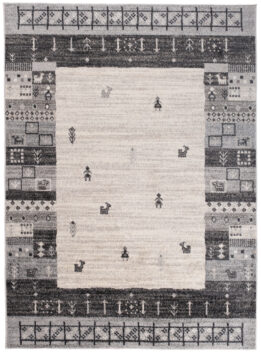 Teppich Sari Grau Creme Ethnisch Rahmen