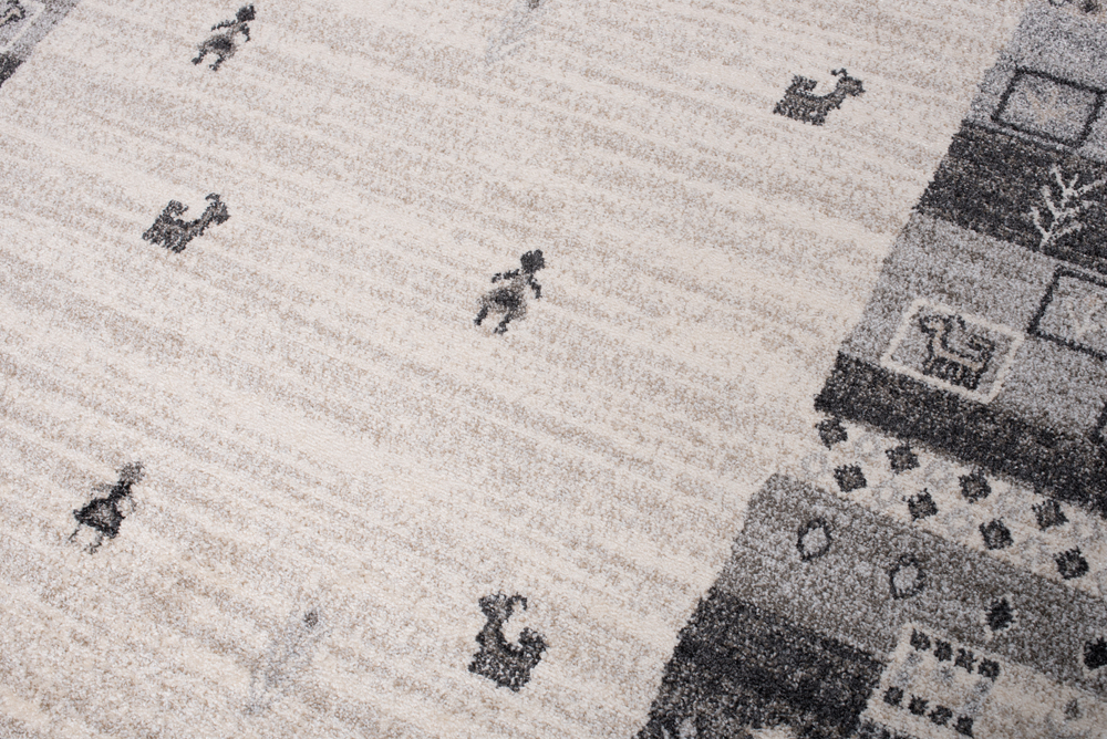 Teppich Sari Grau Creme Ethnisch Rahmen