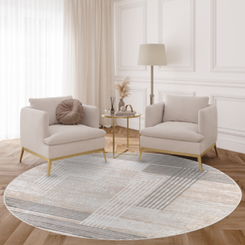 Teppich Crystal Rund Grau Beige Creme Streifen