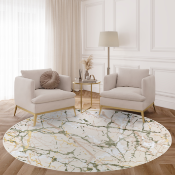 Teppich Crystal Rund Grün Creme Abstrakt Marmor
