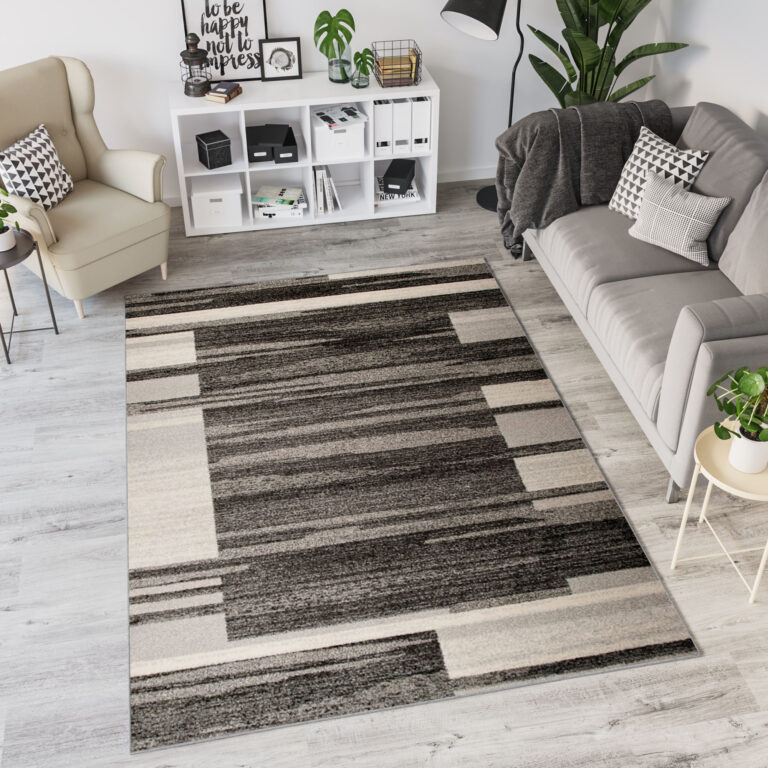 Teppich Sari Anthrazit Beige Rahmen