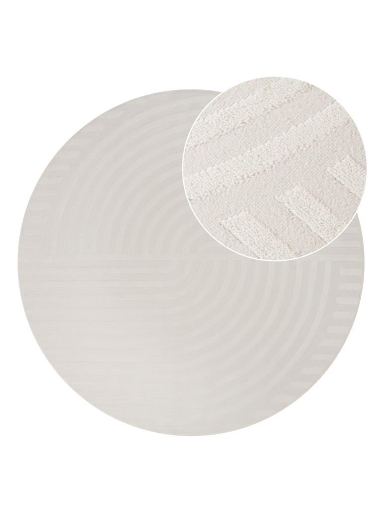 Teppich Hygge Rund Gebrochenes Weiß Linien
