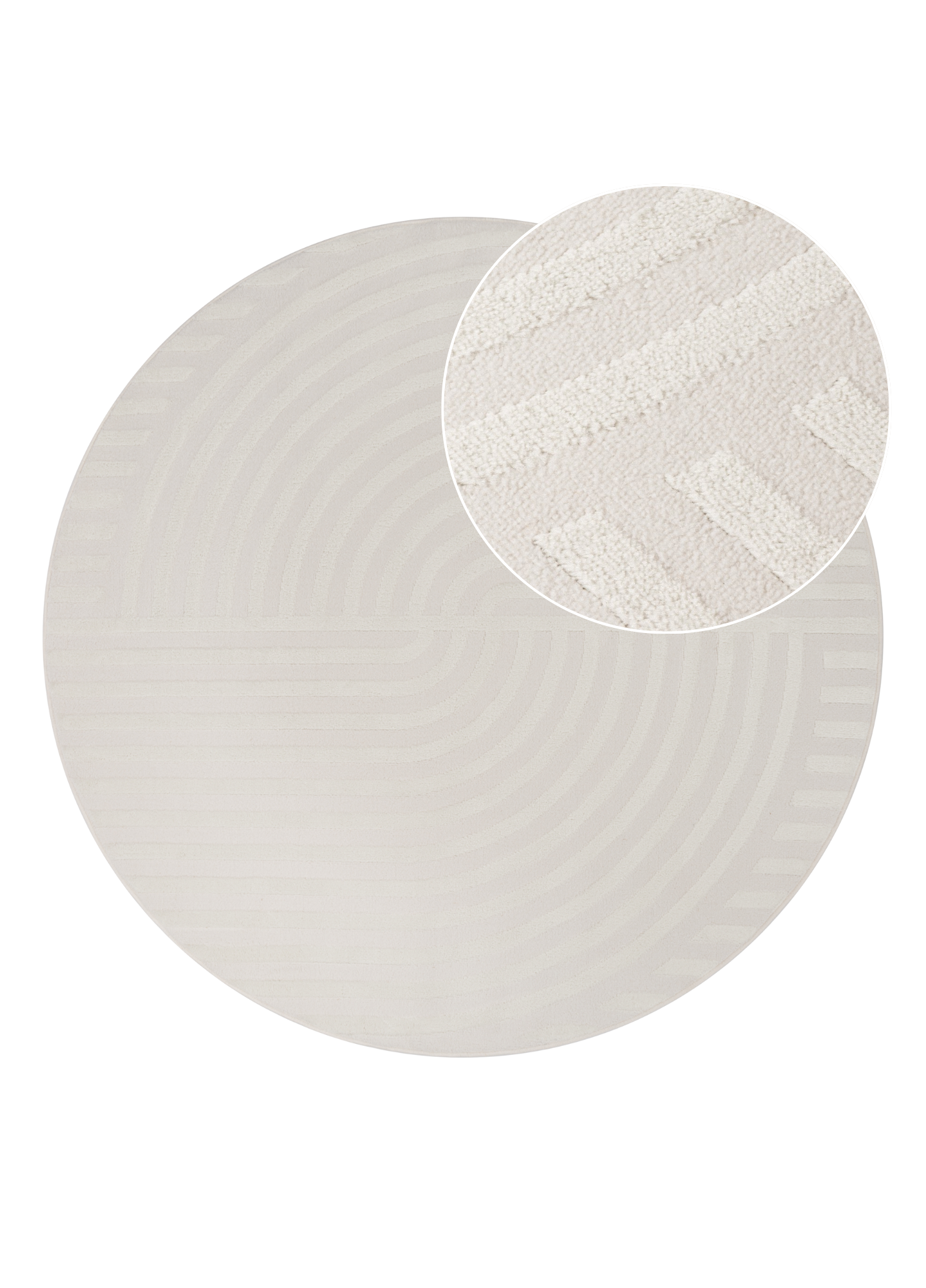 Teppich Hygge Rund Gebrochenes Weiß Linien