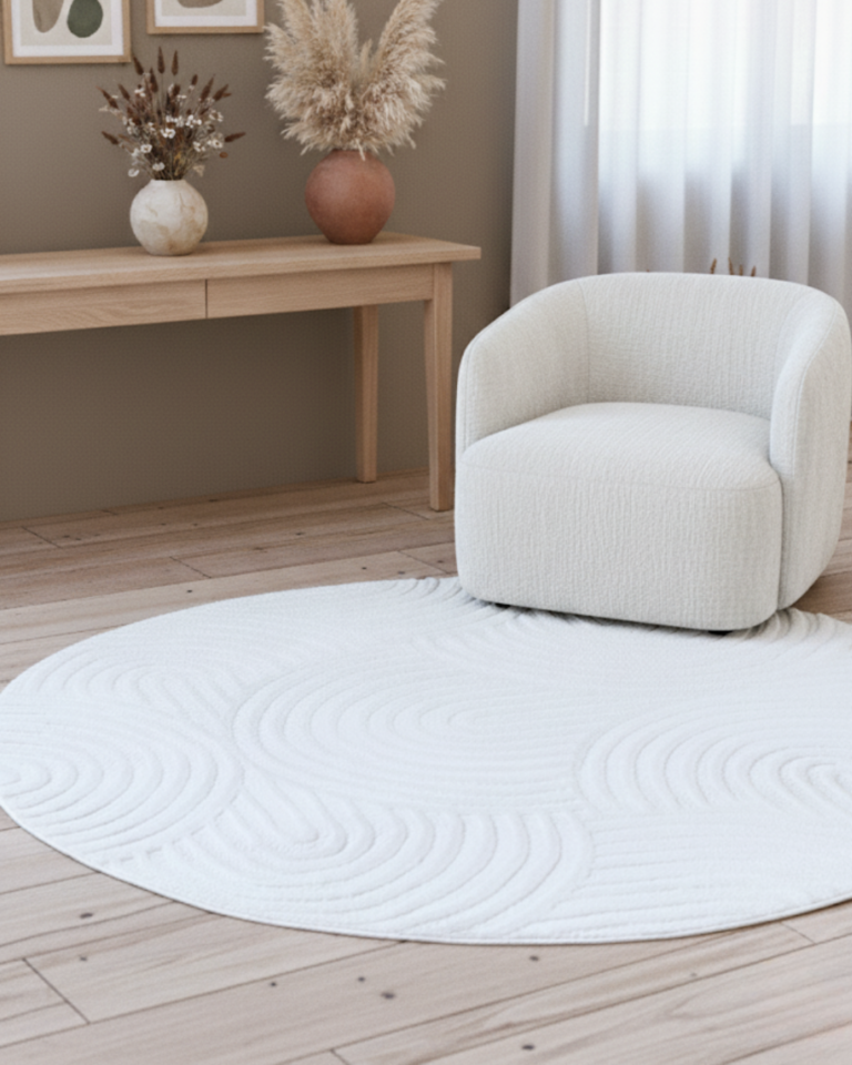 Teppich Hygge Rund Gebrochenes Weiß Ovalen
