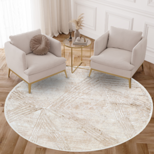 Teppich Crystal Rund Creme Braun Verwischt Linien
