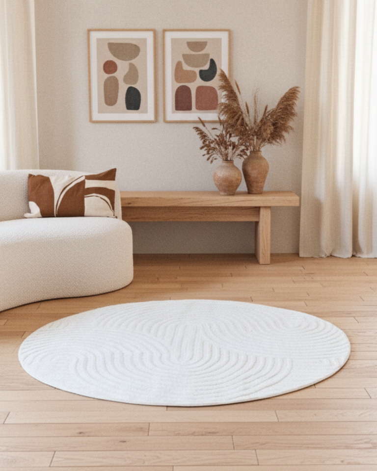 Teppich Hygge Rund Gebrochenes Weiß Modern