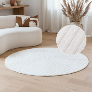 Teppich Hygge Rund Gebrochenes Weiß Rauten