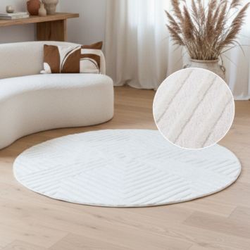 Teppich Hygge Rund Gebrochenes Weiß Rauten