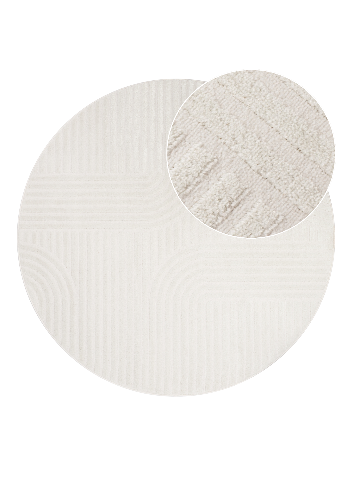 Teppich Hygge Rund Gebrochenes Weiß Streifen