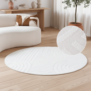 Teppich Hygge Rund Gebrochenes Weiß Geometrisch