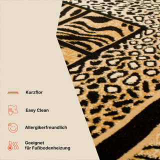 Teppich Atlas Schwarz Braun Tier Print Safari