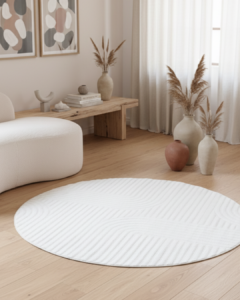 Teppich Hygge Rund Gebrochenes Weiß Streifen