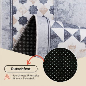 Teppich Nora Grau Beige Rahmen Rutschfest