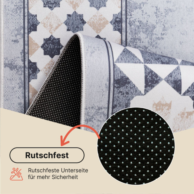 Teppich Nora Grau Beige Rahmen Rutschfest