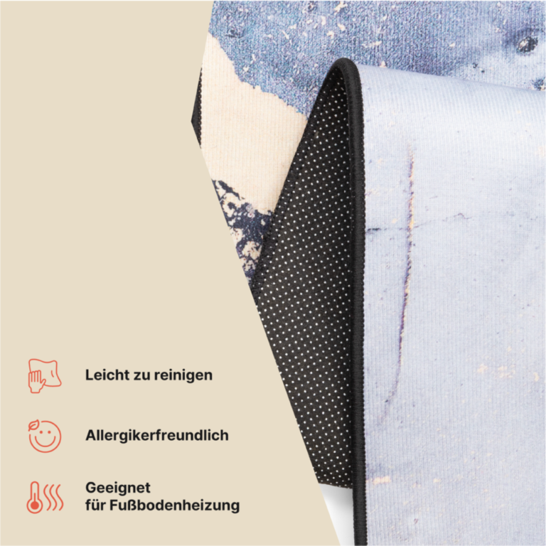 Teppich Nora Grau Marineblau Marmor Rutschfest