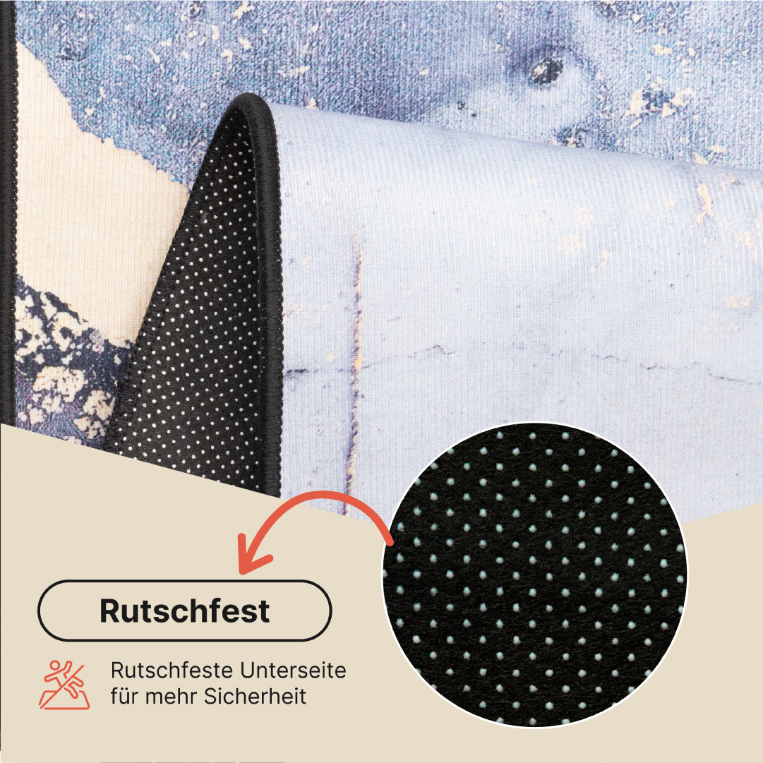 Teppich Nora Grau Marineblau Marmor Rutschfest