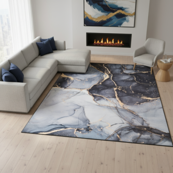 Teppich Nora Grau Marineblau Marmor Rutschfest