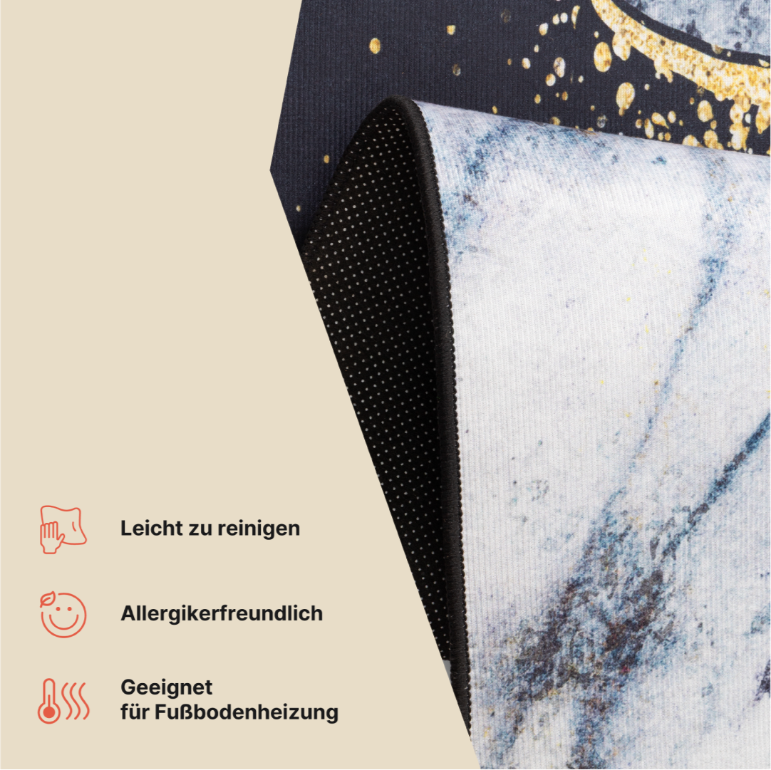 Teppich Nora Marineblau Grau Marmor Rutschfest