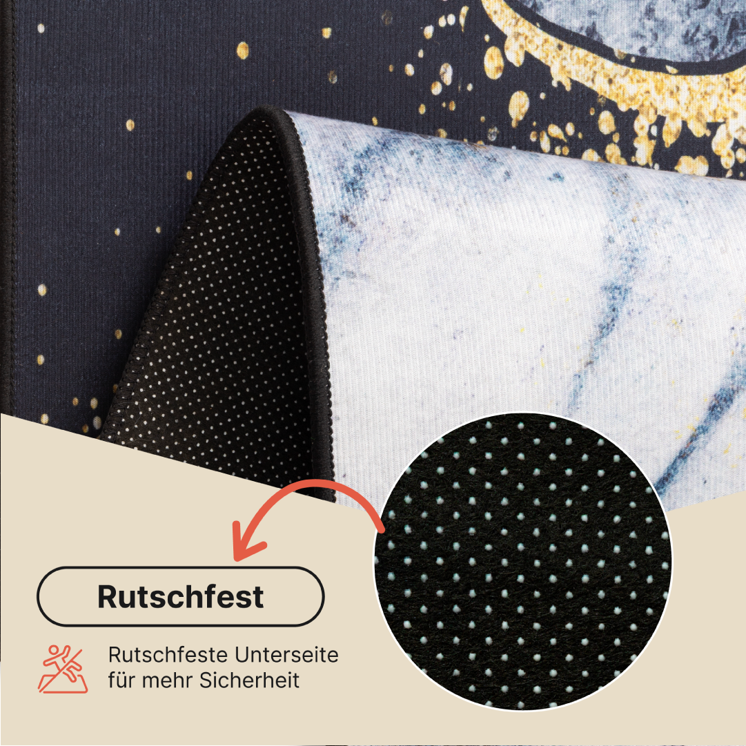 Teppich Nora Marineblau Grau Marmor Rutschfest