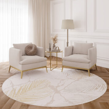 Teppich Crystal Rund Gold Braun Creme Blätter