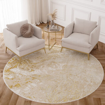 Teppich Crystal Rund Beige Gold Creme Marmor