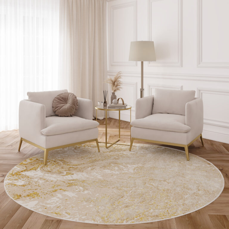 Teppich Crystal Rund Beige Gold Creme Marmor