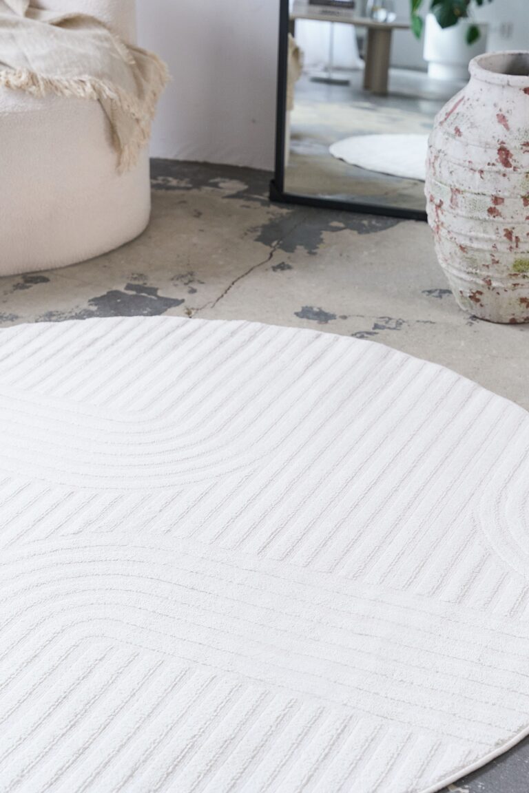 Teppich Hygge Rund Gebrochenes Weiß Streifen