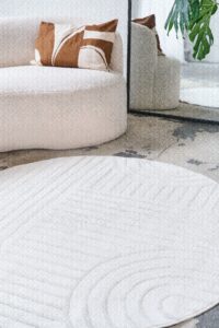 Teppich Hygge Rund Gebrochenes Weiß Geometrisch