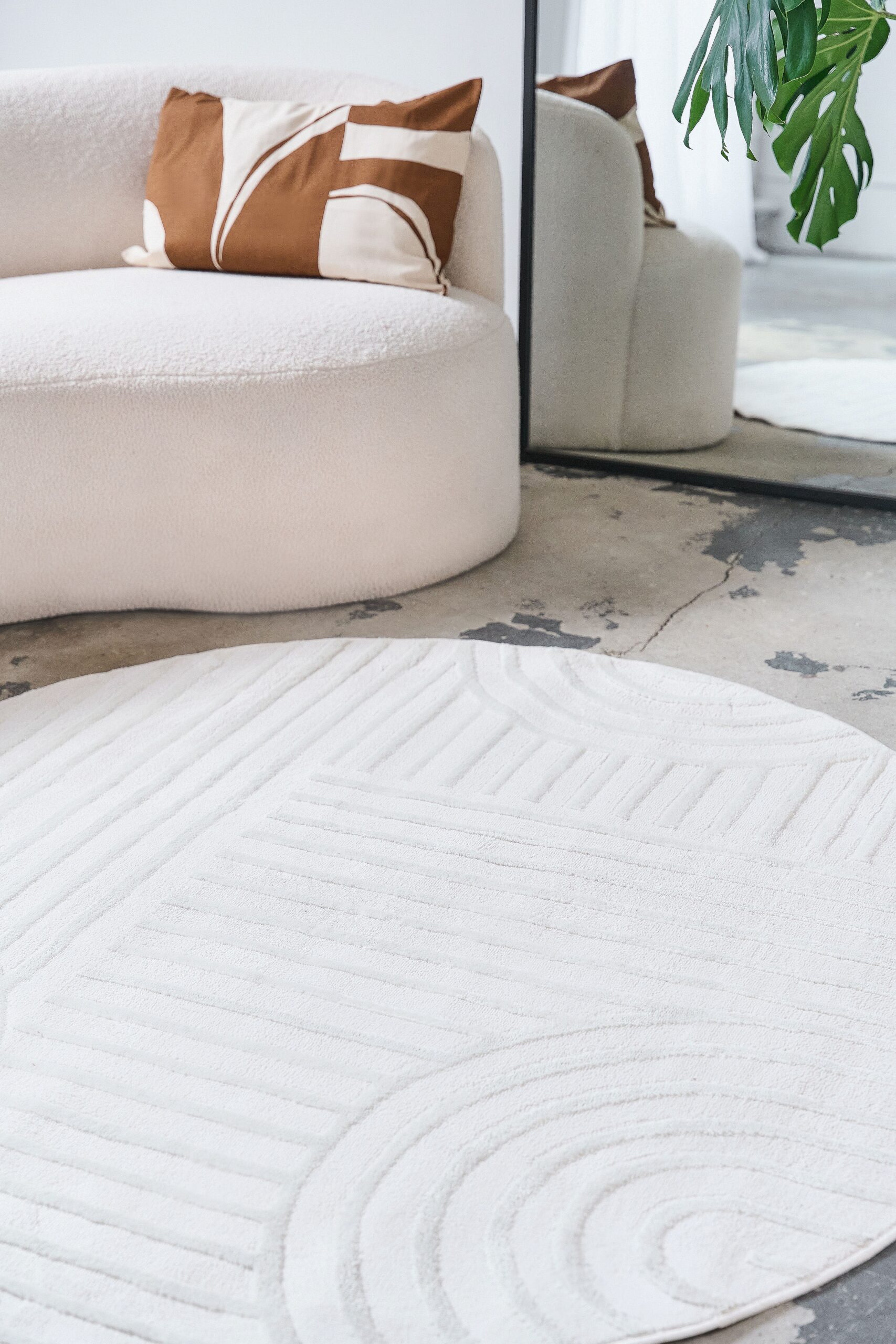 Teppich Hygge Rund Gebrochenes Weiß Geometrisch