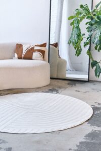 Teppich Hygge Rund Gebrochenes Weiß Linien