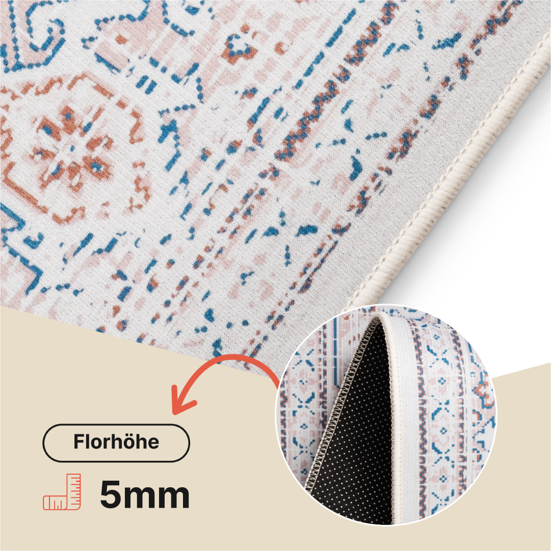 Teppich Nora Creme Blau Rutschfest