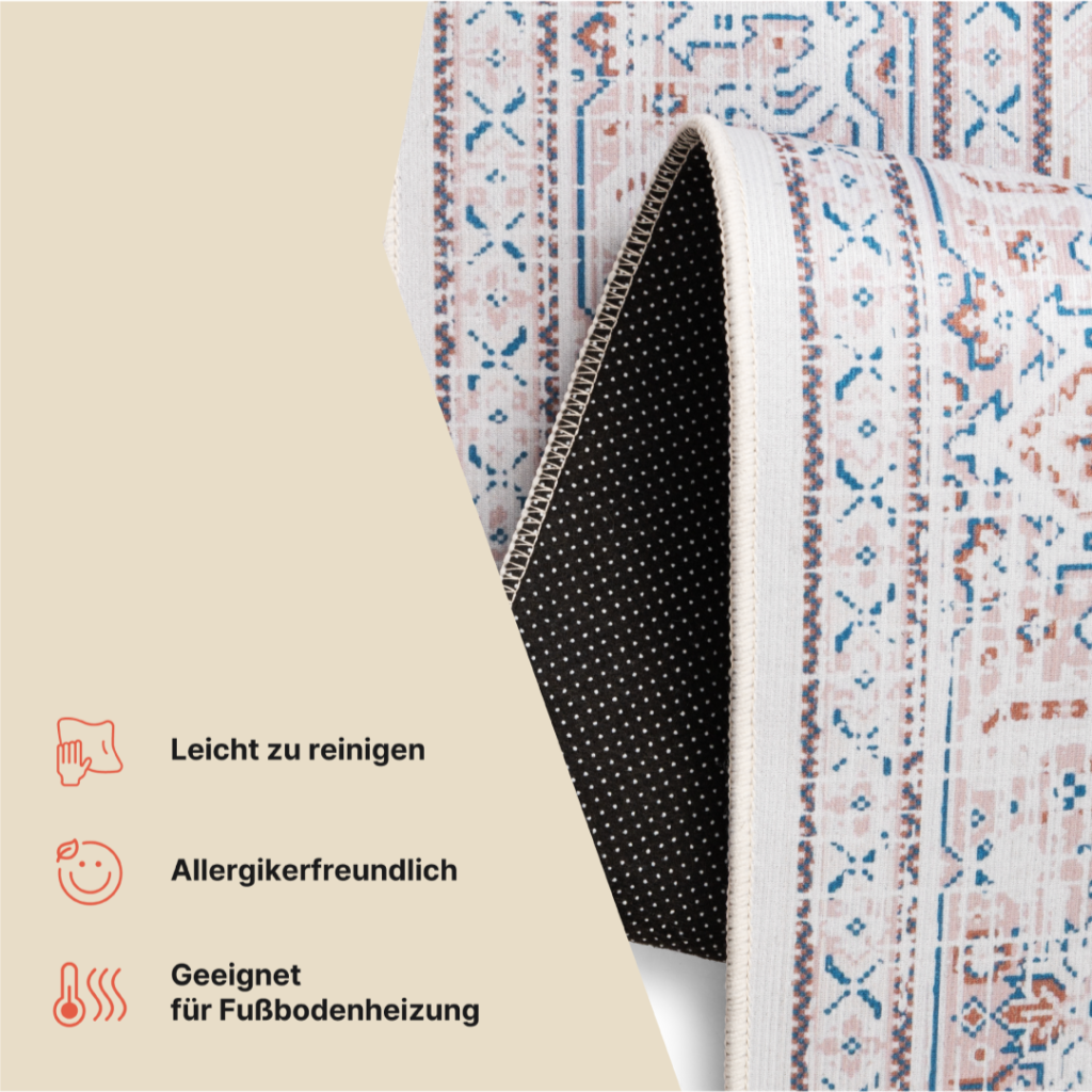 Teppich Nora Creme Blau Rutschfest