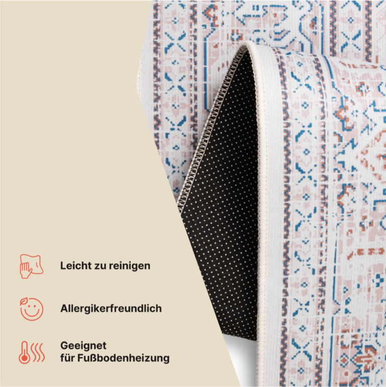 Teppich Nora Creme Blau Rutschfest