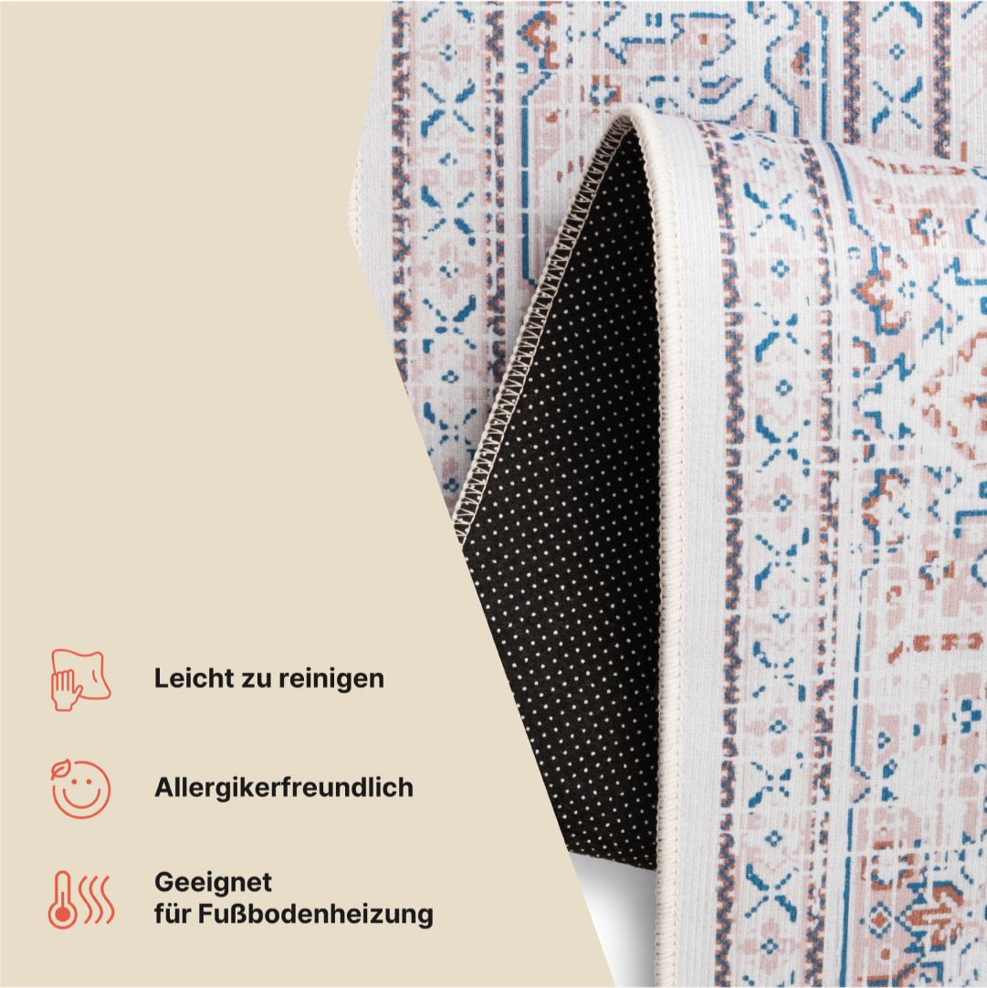 Teppich Nora Creme Blau Rutschfest